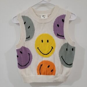 Smiley‎ X Hm Colorful Sweater Vest Womens Size Xs Cropped Academia Novelty